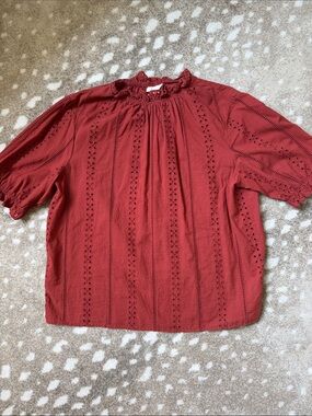 Universal Thread Burnt Red Eyelet Peasant Blouse